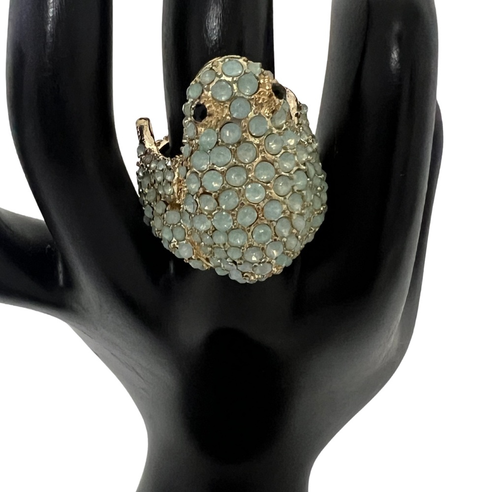 Vintage Stretchable Beaded Green Frog Ring